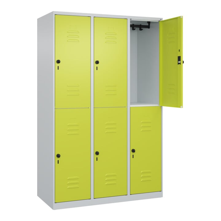 C+P Doppelstock-Spind Classic PLUS, 3 Abteile, 1850x1200x500mm, 7035/0024 Verschluss Sicherheits-Drehriegel