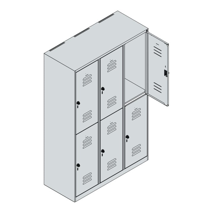 C+P Doppelstock-Spind Classic PLUS, 3 Abteile, 1850x1200x500mm, 7035/3020 Verschluss Zylinderschloss