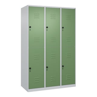 C+P Doppelstock-Spind Classic PLUS, 3 Abteile, 1850x1200x500mm, 7035/6011 Verschluss Sicherheits-Drehriegel