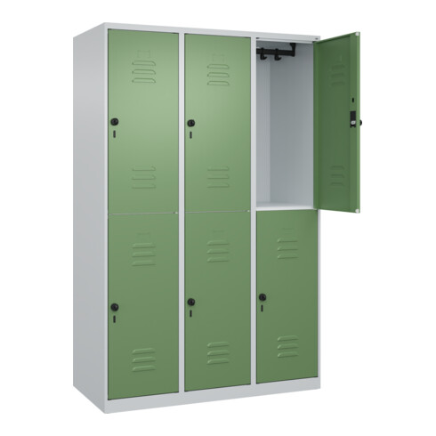 C+P Doppelstock-Spind Classic PLUS, 3 Abteile, 1850x1200x500mm, 7035/6011 Verschluss Sicherheits-Drehriegel