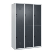 C+P Doppelstock-Spind Classic PLUS, 3 Abteile, 1850x1200x500mm, 7035/7016 Verschluss Sicherheits-Drehriegel