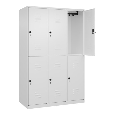 C+P Doppelstock-Spind Classic PLUS, 3 Abteile, 1850x1200x500mm, 9016/9016 Verschluss Sicherheits-Drehriegel
