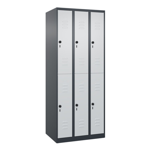 C+P Doppelstock-Spind Classic PLUS, 3 Abteile, 1850x750x500mm, 7016/7035 Verschluss Sicherheits-Drehriegel