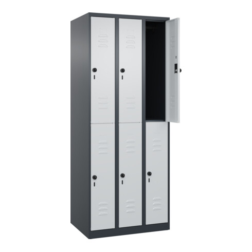 C+P Doppelstock-Spind Classic PLUS, 3 Abteile, 1850x750x500mm, 7016/7035 Verschluss Sicherheits-Drehriegel