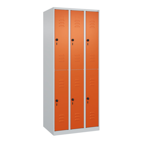 C+P Doppelstock-Spind Classic PLUS, 3 Abteile, 1850x750x500mm, 7035/2004 Verschluss Sicherheits-Drehriegel