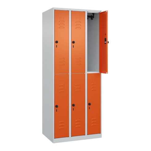 C+P Doppelstock-Spind Classic PLUS, 3 Abteile, 1850x750x500mm, 7035/2004 Verschluss Sicherheits-Drehriegel