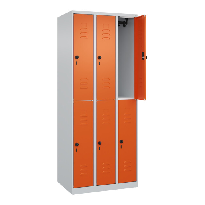 C+P Doppelstock-Spind Classic PLUS, 3 Abteile, 1850x750x500mm, 7035/2004 Verschluss Sicherheits-Drehriegel