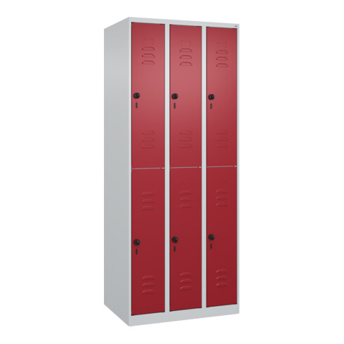 C+P Doppelstock-Spind Classic PLUS, 3 Abteile, 1850x750x500mm, 7035/3003 Verschluss Sicherheits-Drehriegel