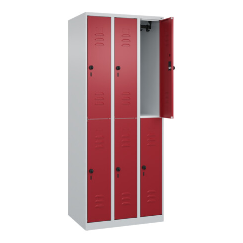 C+P Doppelstock-Spind Classic PLUS, 3 Abteile, 1850x750x500mm, 7035/3003 Verschluss Sicherheits-Drehriegel