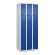 C+P Doppelstock-Spind Classic PLUS, 3 Abteile, 1850x750x500mm, 7035/5010 Verschluss Sicherheits-Drehriegel