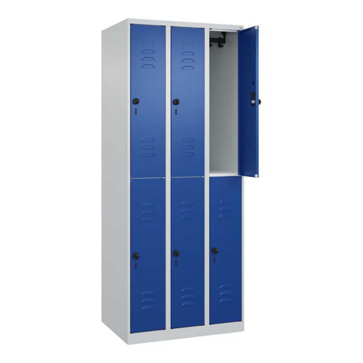C+P Doppelstock-Spind Classic PLUS, 3 Abteile, 1850x750x500mm, 7035/5010 Verschluss Sicherheits-Drehriegel