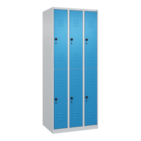 C+P Doppelstock-Spind Classic PLUS, 3 Abteile, 1850x750x500mm, 7035/5012 Verschluss Sicherheits-Drehriegel