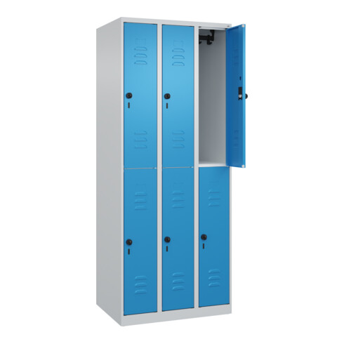 C+P Doppelstock-Spind Classic PLUS, 3 Abteile, 1850x750x500mm, 7035/5012 Verschluss Sicherheits-Drehriegel