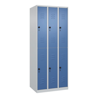C+P Doppelstock-Spind Classic PLUS, 3 Abteile, 1850x750x500mm, 7035/5023 Verschluss Sicherheits-Drehriegel