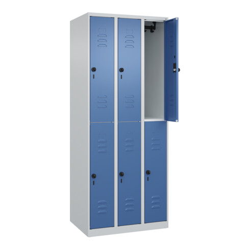 C+P Doppelstock-Spind Classic PLUS, 3 Abteile, 1850x750x500mm, 7035/5023 Verschluss Sicherheits-Drehriegel