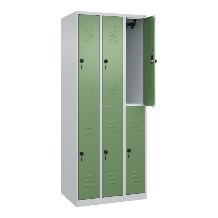 C+P Doppelstock-Spind Classic PLUS, 3 Abteile, 1850x750x500mm, 7035/6011 Verschluss Sicherheits-Drehriegel