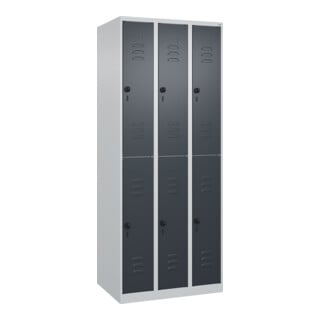 C+P Doppelstock-Spind Classic PLUS, 3 Abteile, 1850x750x500mm, 7035/7016 Verschluss Sicherheits-Drehriegel