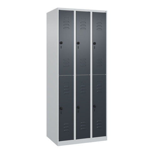 C+P Doppelstock-Spind Classic PLUS, 3 Abteile, 1850x750x500mm, 7035/7016 Verschluss Sicherheits-Drehriegel