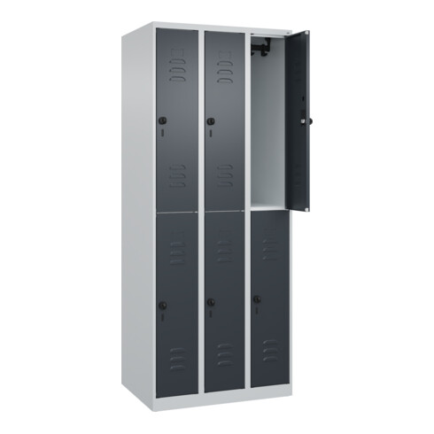 C+P Doppelstock-Spind Classic PLUS, 3 Abteile, 1850x750x500mm, 7035/7016 Verschluss Sicherheits-Drehriegel