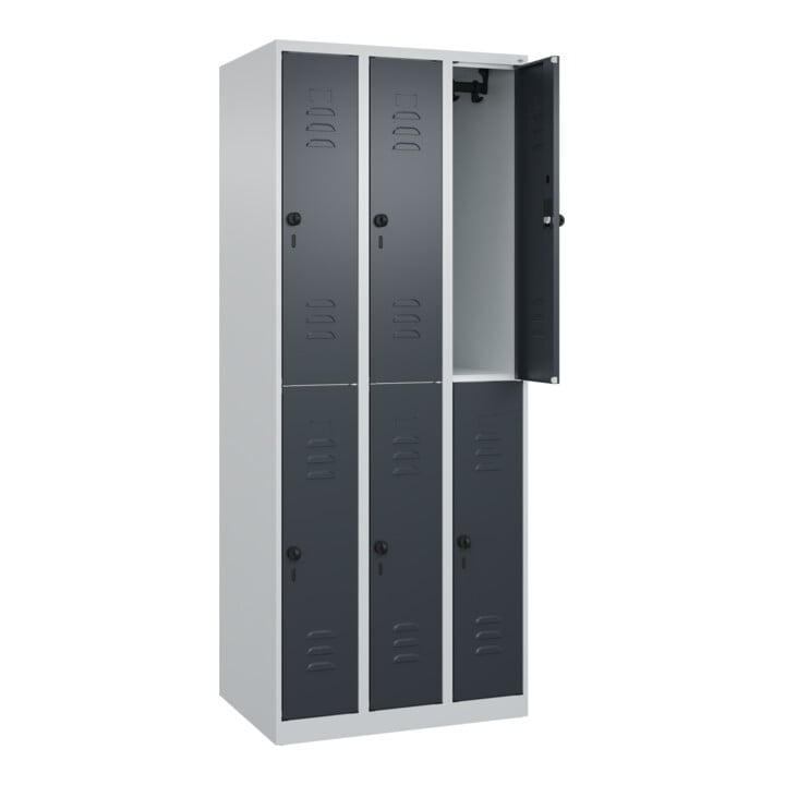 C+P Doppelstock-Spind Classic PLUS, 3 Abteile, 1850x750x500mm, 7035/7016 Verschluss Sicherheits-Drehriegel