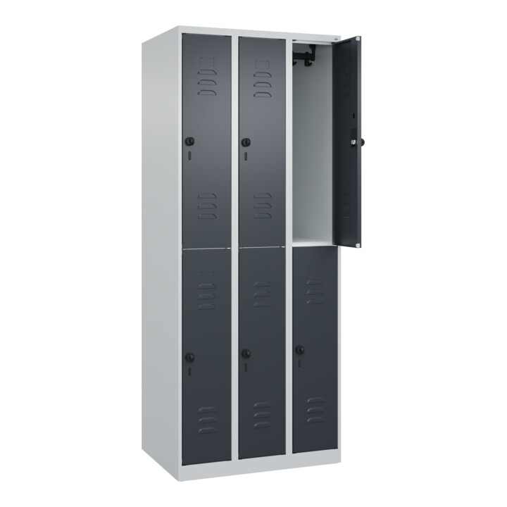 C+P Doppelstock-Spind Classic PLUS, 3 Abteile, 1850x750x500mm, 7035/7016 Verschluss Sicherheits-Drehriegel