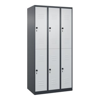 C+P Doppelstock-Spind Classic PLUS, 3 Abteile, 1850x900x500mm, 7016/7035 Verschluss Sicherheits-Drehriegel