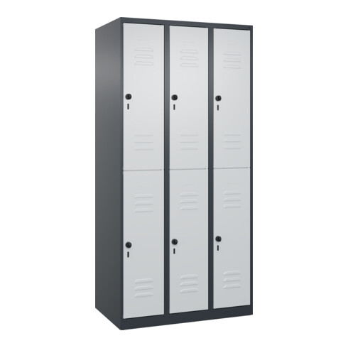 C+P Doppelstock-Spind Classic PLUS, 3 Abteile, 1850x900x500mm, 7016/7035 Verschluss Sicherheits-Drehriegel