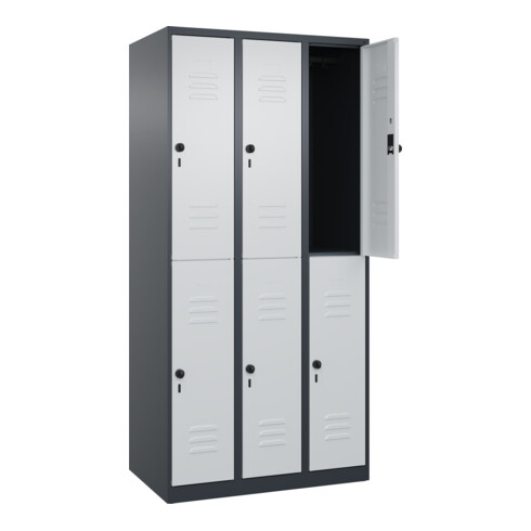 C+P Doppelstock-Spind Classic PLUS, 3 Abteile, 1850x900x500mm, 7016/7035 Verschluss Sicherheits-Drehriegel