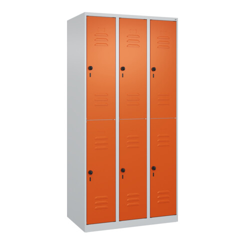 C+P Doppelstock-Spind Classic PLUS, 3 Abteile, 1850x900x500mm, 7035/2004 Verschluss Sicherheits-Drehriegel