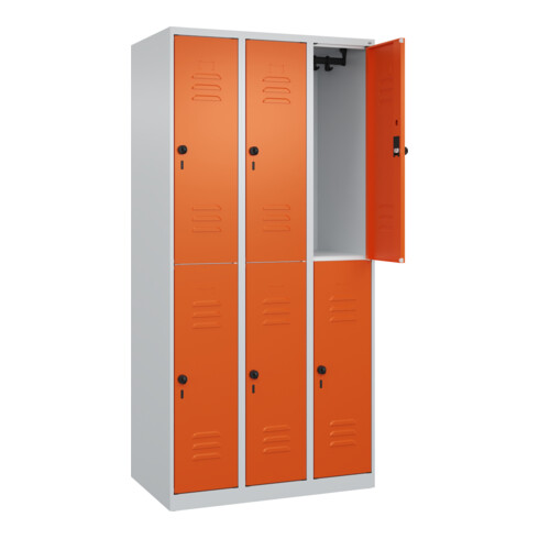 C+P Doppelstock-Spind Classic PLUS, 3 Abteile, 1850x900x500mm, 7035/2004 Verschluss Sicherheits-Drehriegel