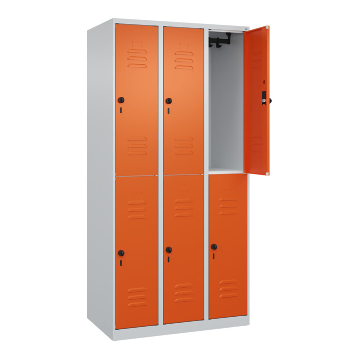 C+P Doppelstock-Spind Classic PLUS, 3 Abteile, 1850x900x500mm, 7035/2004 Verschluss Sicherheits-Drehriegel