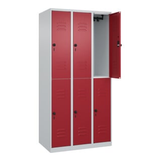 C+P Doppelstock-Spind Classic PLUS, 3 Abteile, 1850x900x500mm, 7035/3003 Verschluss Sicherheits-Drehriegel