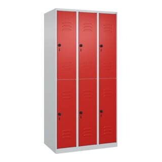 C+P Doppelstock-Spind Classic PLUS, 3 Abteile, 1850x900x500mm, 7035/3020 Verschluss Sicherheits-Drehriegel