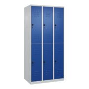 C+P Doppelstock-Spind Classic PLUS, 3 Abteile, 1850x900x500mm, 7035/5010 Verschluss Sicherheits-Drehriegel