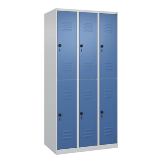 C+P Doppelstock-Spind Classic PLUS, 3 Abteile, 1850x900x500mm, 7035/5023 Verschluss Sicherheits-Drehriegel