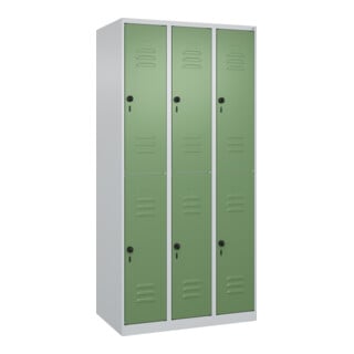 C+P Doppelstock-Spind Classic PLUS, 3 Abteile, 1850x900x500mm, 7035/6011 Verschluss Sicherheits-Drehriegel