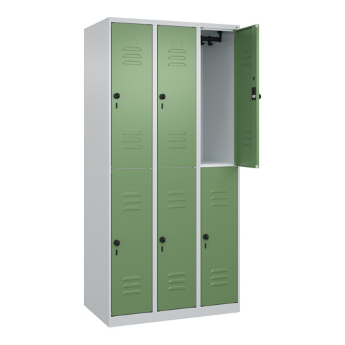 C+P Doppelstock-Spind Classic PLUS, 3 Abteile, 1850x900x500mm, 7035/6011 Verschluss Sicherheits-Drehriegel