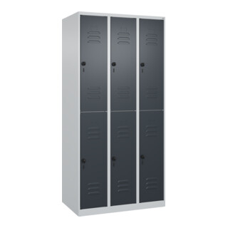 C+P Doppelstock-Spind Classic PLUS, 3 Abteile, 1850x900x500mm, 7035/7016 Verschluss Sicherheits-Drehriegel