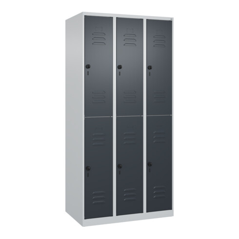 C+P Doppelstock-Spind Classic PLUS, 3 Abteile, 1850x900x500mm, 7035/7016 Verschluss Sicherheits-Drehriegel