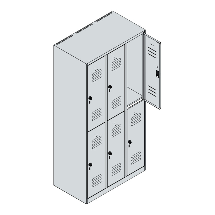 C+P Doppelstock-Spind Classic PLUS, 3 Abteile, 1850x900x500mm, 9016/9016 Verschluss Sicherheits-Drehriegel