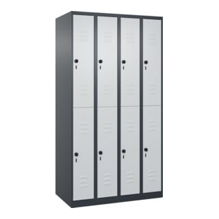 C+P Doppelstock-Spind Classic PLUS, 4 Abteile, 1850x1000x500mm, 7016/7035 Verschluss Sicherheits-Drehriegel