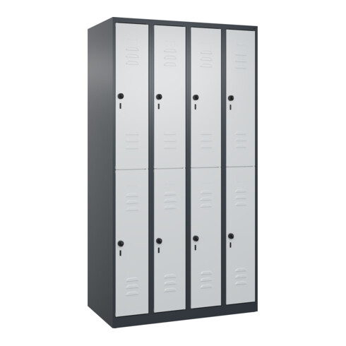 C+P Doppelstock-Spind Classic PLUS, 4 Abteile, 1850x1000x500mm, 7016/7035 Verschluss Sicherheits-Drehriegel