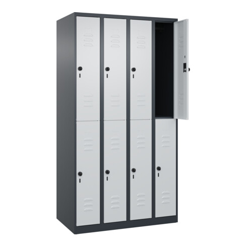 C+P Doppelstock-Spind Classic PLUS, 4 Abteile, 1850x1000x500mm, 7016/7035 Verschluss Sicherheits-Drehriegel