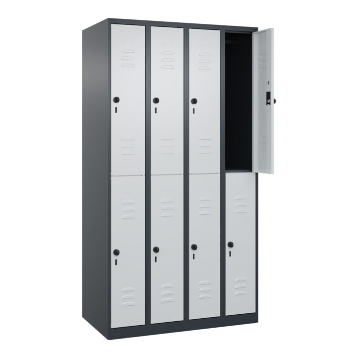 C+P Doppelstock-Spind Classic PLUS, 4 Abteile, 1850x1000x500mm, 7016/7035 Verschluss Sicherheits-Drehriegel