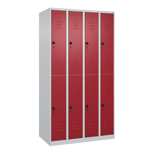 C+P Doppelstock-Spind Classic PLUS, 4 Abteile, 1850x1000x500mm, 7035/3003 Verschluss Sicherheits-Drehriegel