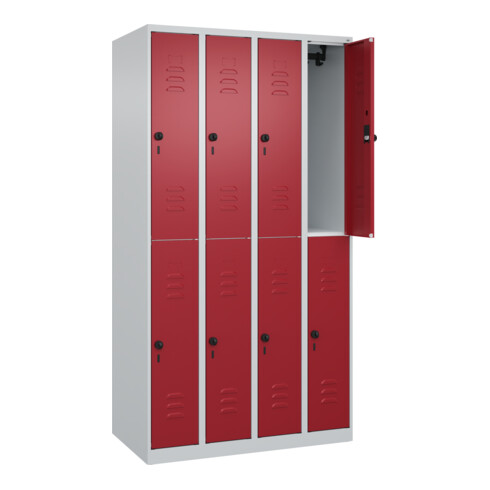 C+P Doppelstock-Spind Classic PLUS, 4 Abteile, 1850x1000x500mm, 7035/3003 Verschluss Sicherheits-Drehriegel