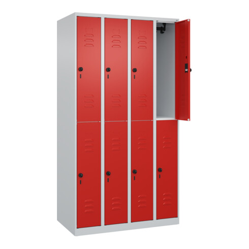 C+P Doppelstock-Spind Classic PLUS, 4 Abteile, 1850x1000x500mm, 7035/3020 Verschluss Sicherheits-Drehriegel