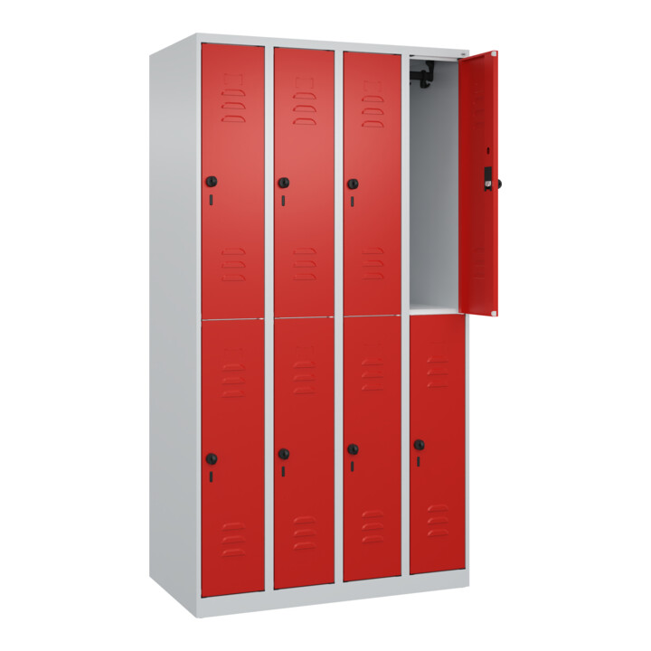C+P Doppelstock-Spind Classic PLUS, 4 Abteile, 1850x1000x500mm, 7035/3020 Verschluss Sicherheits-Drehriegel