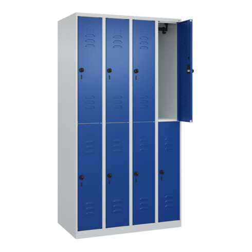 C+P Doppelstock-Spind Classic PLUS, 4 Abteile, 1850x1000x500mm, 7035/5010 Verschluss Sicherheits-Drehriegel