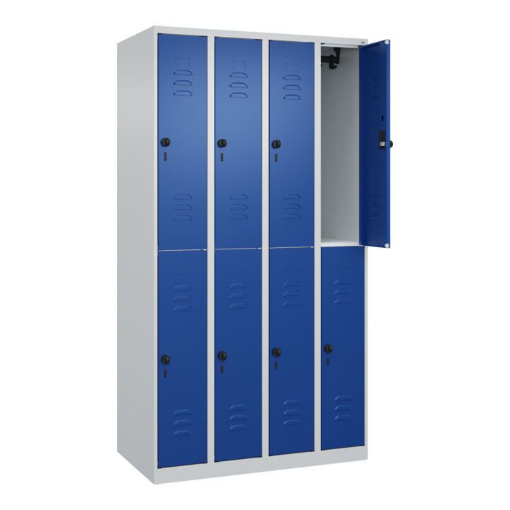 C+P Doppelstock-Spind Classic PLUS, 4 Abteile, 1850x1000x500mm, 7035/5010 Verschluss Sicherheits-Drehriegel
